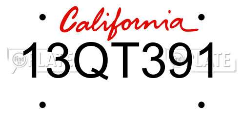 13QT391 California License Plate