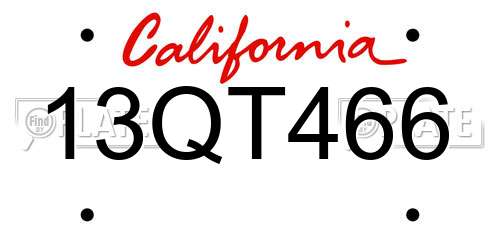 13QT466 California License Plate