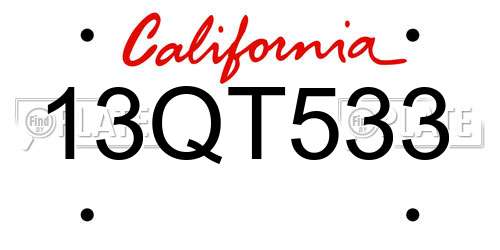13QT533 California License Plate