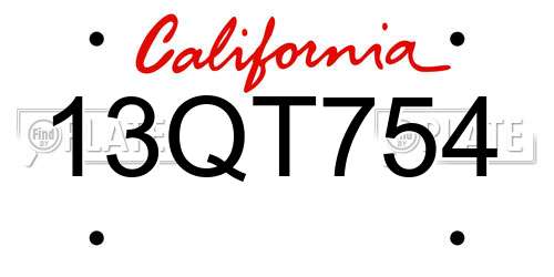 13QT754 California License Plate