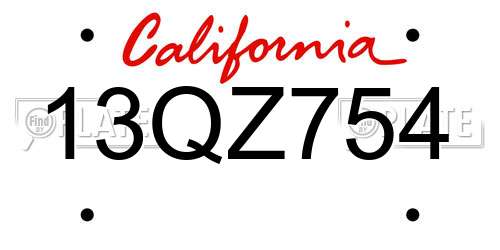 13QZ754 California License Plate