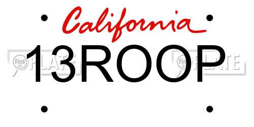 13ROOP California License Plate