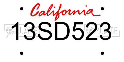 13SD523 California License Plate