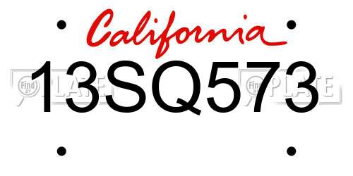 13SQ573 California License Plate