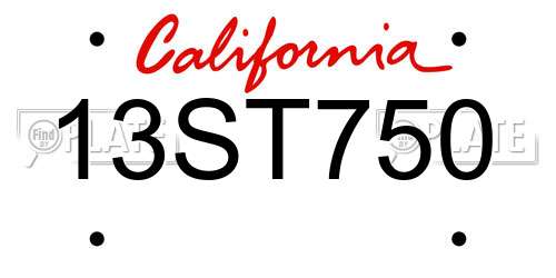 13ST750 California License Plate