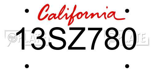 13SZ780 California License Plate