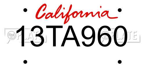 13TA960 California License Plate