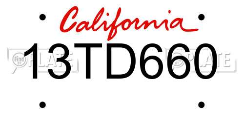 13TD660 California License Plate