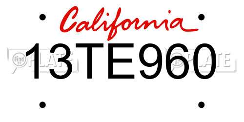 13TE960 California License Plate