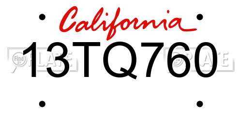 13TQ760 California License Plate