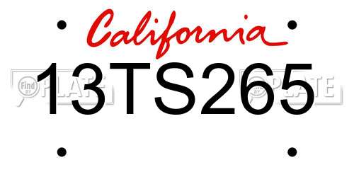 13TS265 California License Plate