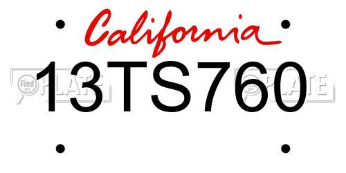 13TS760 California License Plate