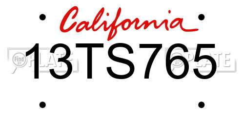 13TS765 California License Plate