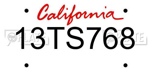 13TS768 California License Plate