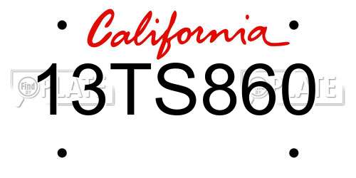 13TS860 California License Plate