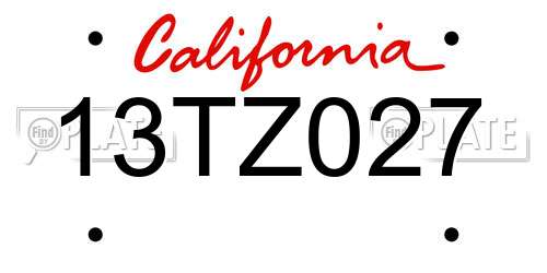 13TZ027 California License Plate