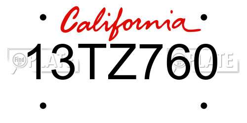 13TZ760 California License Plate