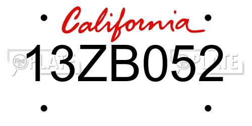 13ZB052 California License Plate