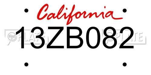 13ZB082 California License Plate