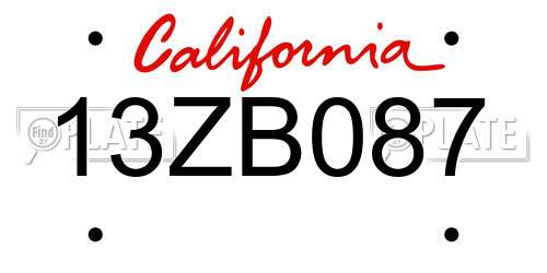 13ZB087 California License Plate