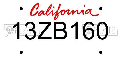 13ZB160 California License Plate