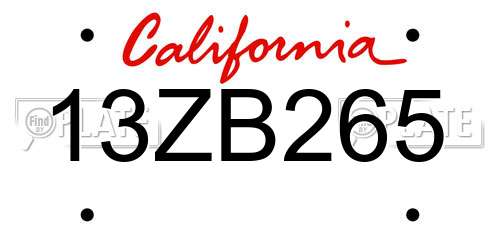13ZB265 California License Plate