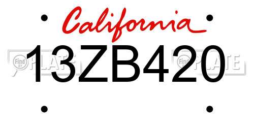 13ZB420 California License Plate