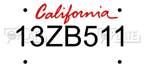 13ZB511 California License Plate