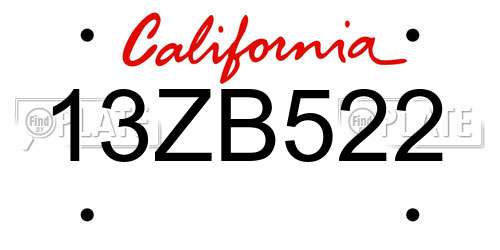 13ZB522 California License Plate