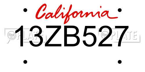 13ZB527 California License Plate