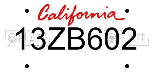 13ZB602 California License Plate