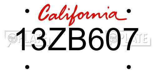 13ZB607 California License Plate