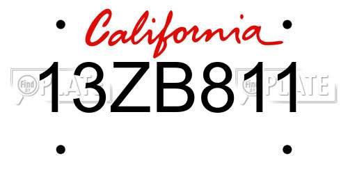 13ZB811 California License Plate