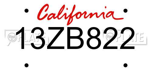 13ZB822 California License Plate