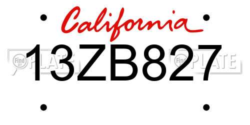 13ZB827 California License Plate