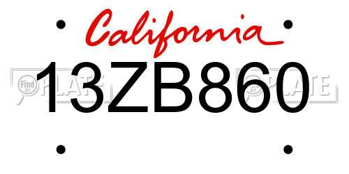 13ZB860 California License Plate