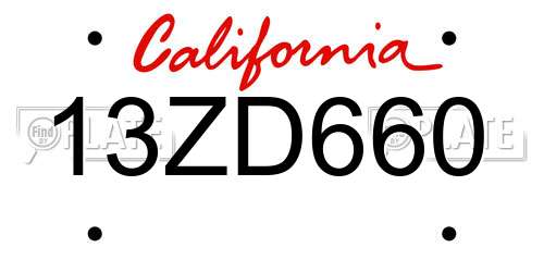 13ZD660 California License Plate