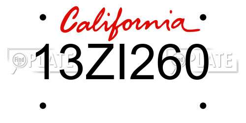 13ZI260 California License Plate