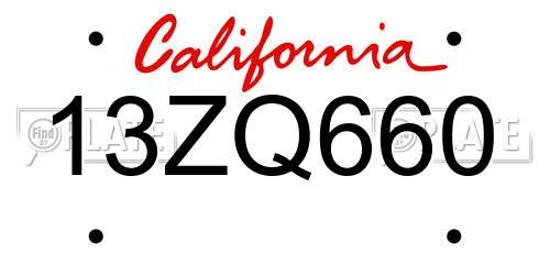 13ZQ660 California License Plate