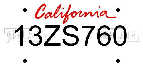13ZS760 California License Plate