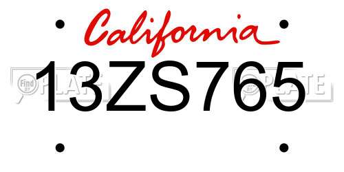 13ZS765 California License Plate