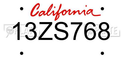 13ZS768 California License Plate