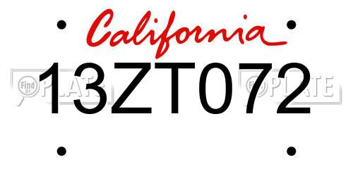 13ZT072 California License Plate