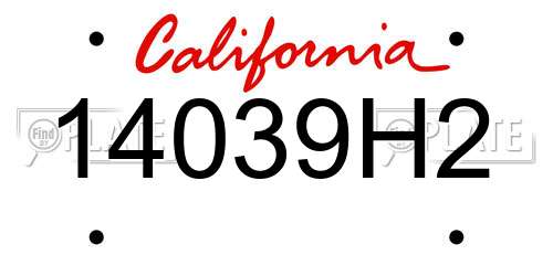 14039H2 California License Plate