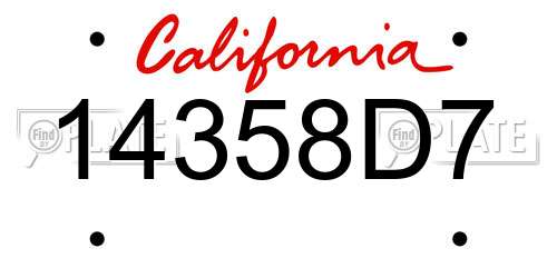 14358D7 California License Plate