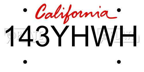 143YHWH California License Plate
