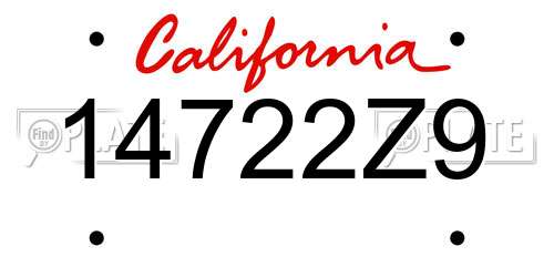 14722Z9 California License Plate