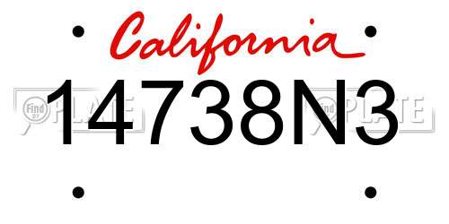 14738N3 California License Plate