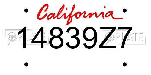 14839Z7 California License Plate