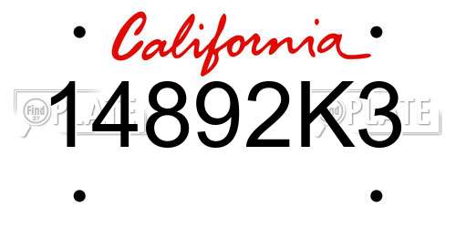 14892K3 California License Plate